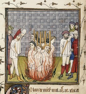 Royal 20 C. VII, f.44v Burning of Templars, illustration från 