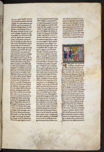 Kunglig MS 14 E. III, f.19r, illustration från "Estoire del Saint Graal, La Queste del Saint Graal, Morte Artu", ca 1315-25 (pergament) av French School