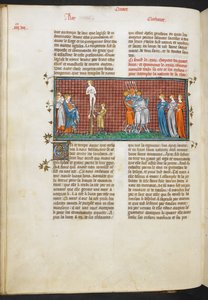 Royal MS 16 G. VI, Romhildas död, Romhildas döttrar räddar sin ära (bok 4, 24), från Les Grandes Chroniques de France av French School