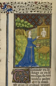 Royal MS 16 G V f.68v Thamar målar gudinnan Diana, från 