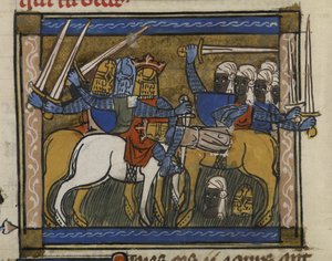 Royal MS 19 D I, f.77v Battle of Genghis Khan and Prester John, från 
