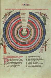 Royal Ms 19 C I fol.50 Ett kosmologiskt diagram, tidigt 1300-tal (vellum) av French School