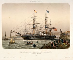 Royal West Indian Mail ångaren "Orinoco" lämnar Southampton, ca 1854 (litografi) av French School
