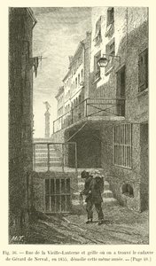 Rue de la Vieille-Lanterne och porten där liket av Gerard de Nerval hittades 1855, revs samma år av French School