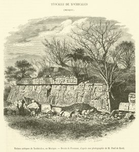 Aztekiska ruinerna av Xochicalco, Mexiko (gravyr) av French School