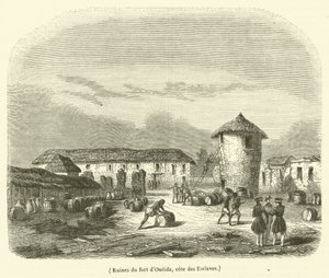 Ruinerna av Oueida-fortet, cote des Esclaves (gravyr) av French School