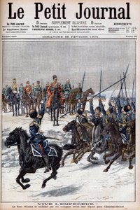 Rysk-japanska kriget 1904-1905 - Kosacker som hyllar tsar Nicholas II innan de reste till Fjärran Östern för att slåss mot japanerna i "Le Petit Journal", 28 februari 1904 (gravyr) av French School