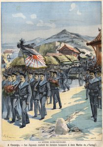 Rysk-japanska kriget I Chemulpo ger japanerna den sista utmärkelsen till två sjömän från Virag. Le Petit Parisien l den 3 april av French School