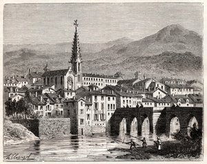 Saint-Antonin-Noble-Val (Saint Antonin Noble Val) - Languedoc-Roussillon-Midi-Pyrenee - gravyr i "Frankrike illustree: geografi, historia, statistisk administration" av V.A. Malt-brunt. 1884 av French School