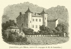 Saint-Point, nära Macon, herrgård av Madame de Lamartine (gravyr) av French School