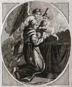 Den helige Antonius av Padua. (gravyr från tidigt 1800-tal) av French School