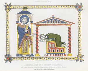 Saint Germain och Heldric vid klostret Saint-Germain dAuxerre av French School