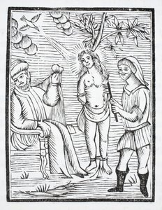 Saint Reine torteras, hennes hud slits av järnkammar, på befallning av Olibre, för att hon vägrar att förneka hennes tro av French School