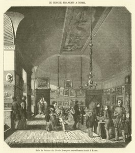 Läsesalen i den i Rom nygrundade Cercle Francais (gravyr) av French School