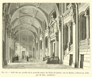 Salle des pas perdus av den nya ingången till Palais de justice, rue de Harlay, färdig 1868, av M Duc, arkitekt av French School