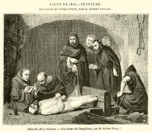 Salong 1841, målning, en scen från inkvisitionen (gravyr) av French School