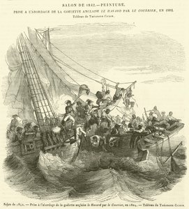Salong 1842, tagen ombord på den engelska skonaren Le Hasard av kuriren, 1804 (gravyr) av French School
