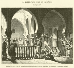 Salong 1870, förlovningsfest i en judisk familj, i Oran (gravyr) av French School
