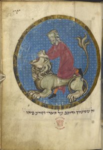 Simson och lejonet, från Nordfranska Miscellany, ca 1280 (vellum) av French School