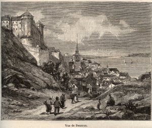 Saumur departementet Maine-et-Loire, i regionen Pays de la Loire - gravyr i "Frankrike illustree: geografi, historia, statistisk administration" av V.-A. Malt-brunt. 1884 av French School