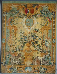 Savonnerie Panel: Fjäder med vapen, tillverkare Savonnerie Factory, Frankrike, före 1717 av French School