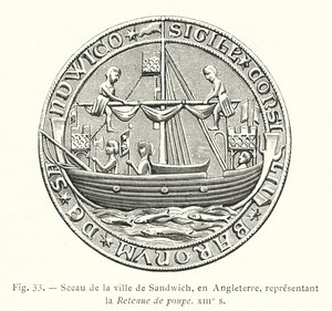 Sigill av staden Sandwich, England, föreställande Stern Retention, 1200-talet (gravyr) av French School