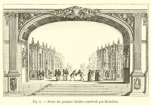 Scen av den första teatern byggd av Richelieu av French School