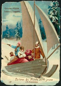 Scen från Jorden runt på åttio dagar, av Jules Verne (chromolitho) av French School
