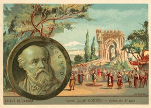Scen från Charles Gounods opera Le Tribut de Zamora (chromolitho) av French School
