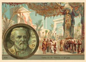 Scen från Giuseppe Verdis opera Aida (chromolitho) av French School