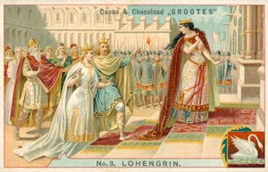 Scen från Richard Wagners opera Lohengrin (chromolitho) av French School