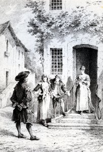 Scen från The School for Wives, av Moliere av French School