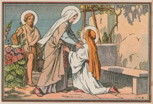 Scen ur Jesu liv (färgad gravyr) av French School