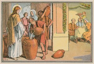 Scen från Jesu liv (färgad gravyr) av French School