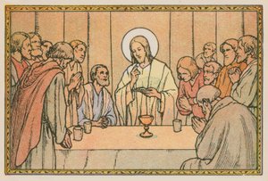 Scen från Jesu liv (färgad gravyr) av French School