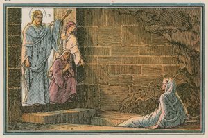 Scen från Jesu liv (färgad gravyr) av French School