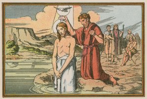 Scen ur Jesu liv (färgad gravyr) av French School