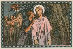 Scen ur Jesu liv (färgad gravyr) av French School