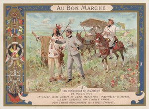 Scen från romanen Les Cinq Sous de Lavarede, av Paul Ivoi (chromolitho) av French School