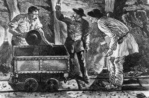 Scen i en kolgruva, illustration från Germinal av Emile Zola (1840-1902), 1886 av French School