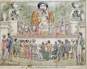 Scen för middagen i Gargantua med allmänheten, attraktion av Tivolis trädgård, ca. 1805. av French School