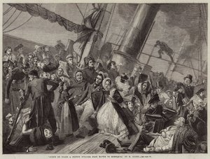 Scen ombord på en fransk ångbåt från Havre till Honfleur (gravyr) av French School