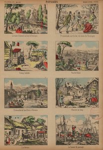 Scener och landskap (färgad gravyr) av French School