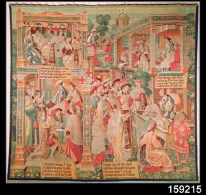Scener från Life of St. Remigius (d.533) biskop av Reims: The Miracle of the Rich Mans Testament and the Resurrection of a Dead Man, 1531 av French School