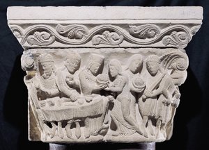 Scener från Johannes Döparens död, relief från en huvudstad av French School