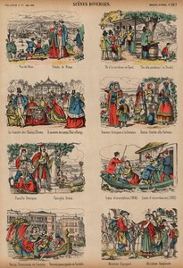 Scener från olika europeiska platser (färgad gravyr) av French School