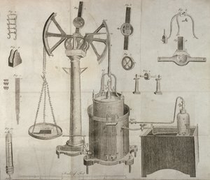 Vetenskaplig utrustning, från The Elements of Chemistry av Antoine Laurent de Lavoisier (1743-94) graverad av D. Lizars, 1796 av French School