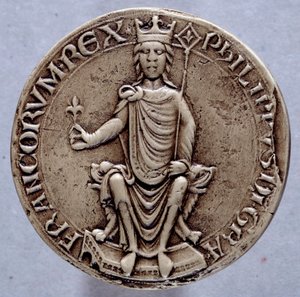 Kung Filip II:s sigill dit Philippe Augustus (1165-1223) 1200-talets Paris, Archives Nationales av French School