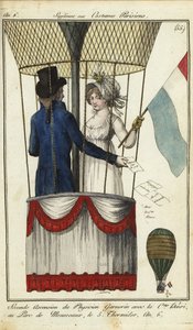 Andra ballongbestigning av Dr. Andre-Jacques Garnerin, 8 juli 1798 (handfärgad kopparstick) av French School