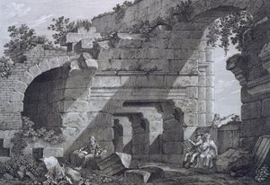 Andra nivåns gallerier i amfiteatern i Nimes, från Antiquities of France: Vol I, Monuments of Nimes av French School